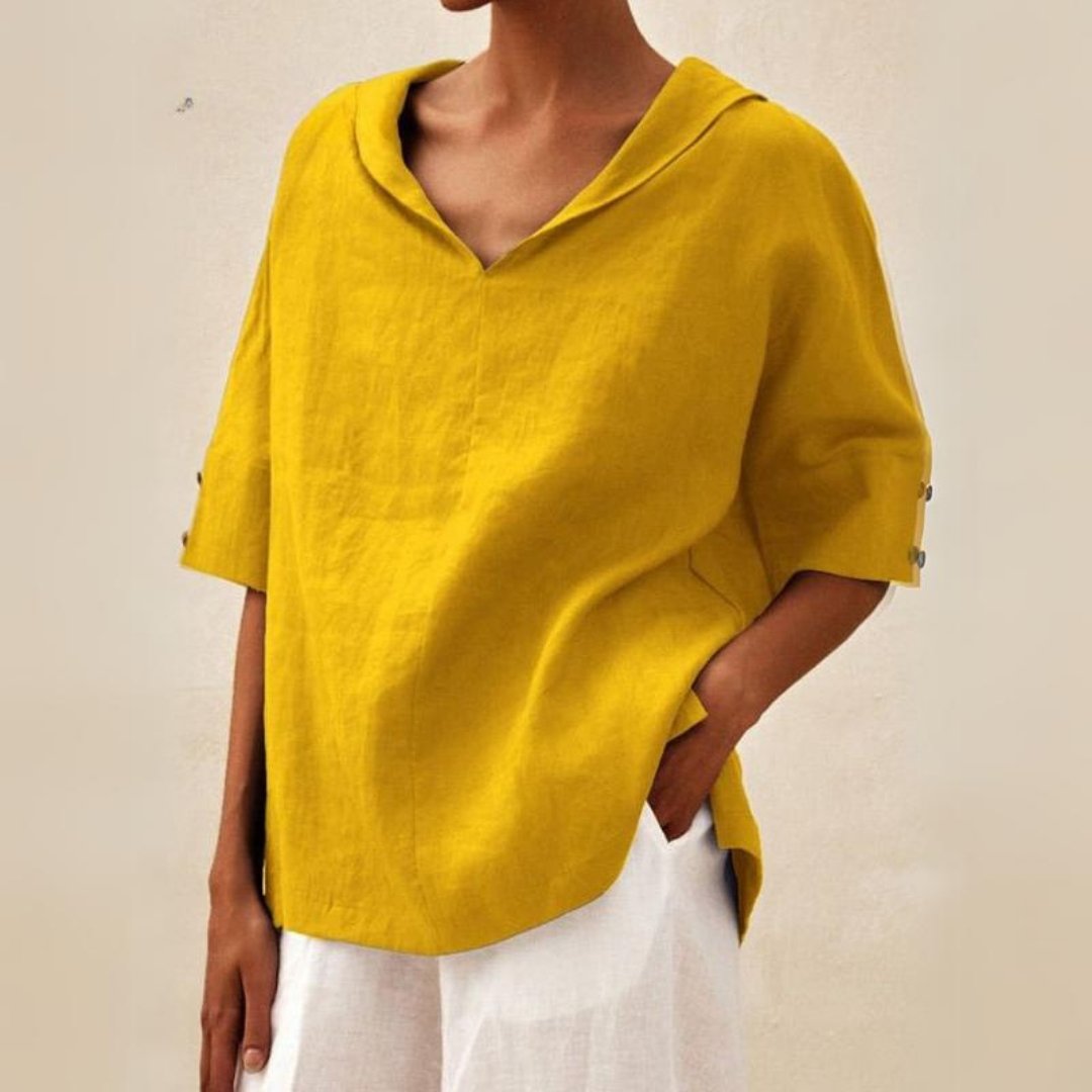 Lena – Damen Leinenbluse mit V-Ausschnitt