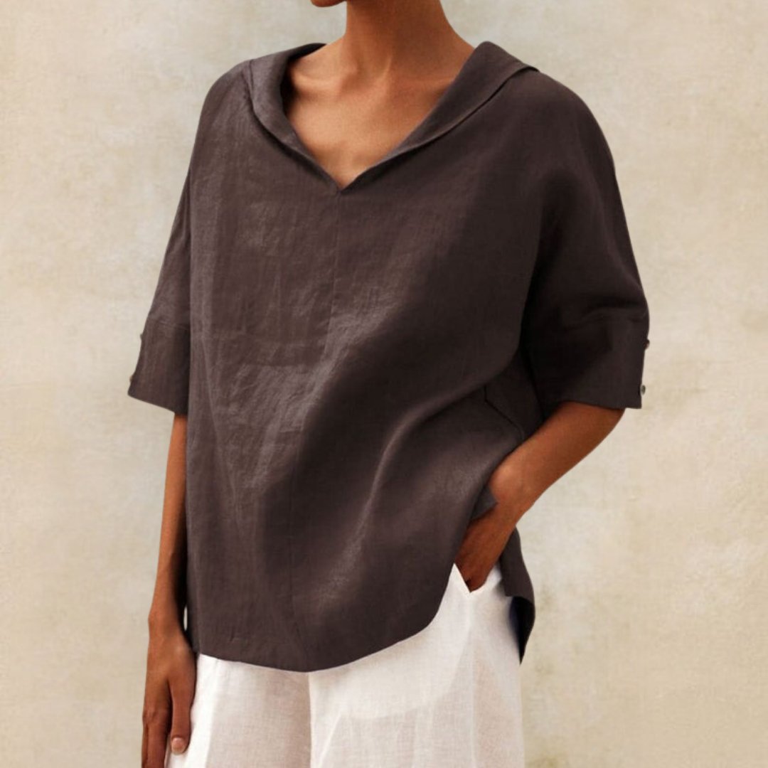 Lena – Damen Leinenbluse mit V-Ausschnitt