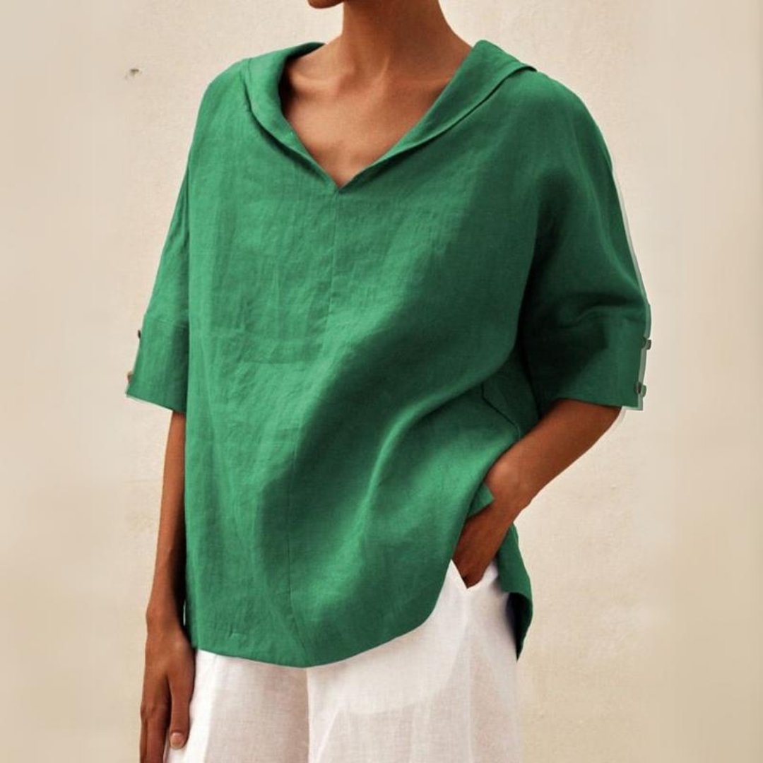 Lena – Damen Leinenbluse mit V-Ausschnitt