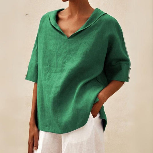 Lena – Damen Leinenbluse mit V-Ausschnitt