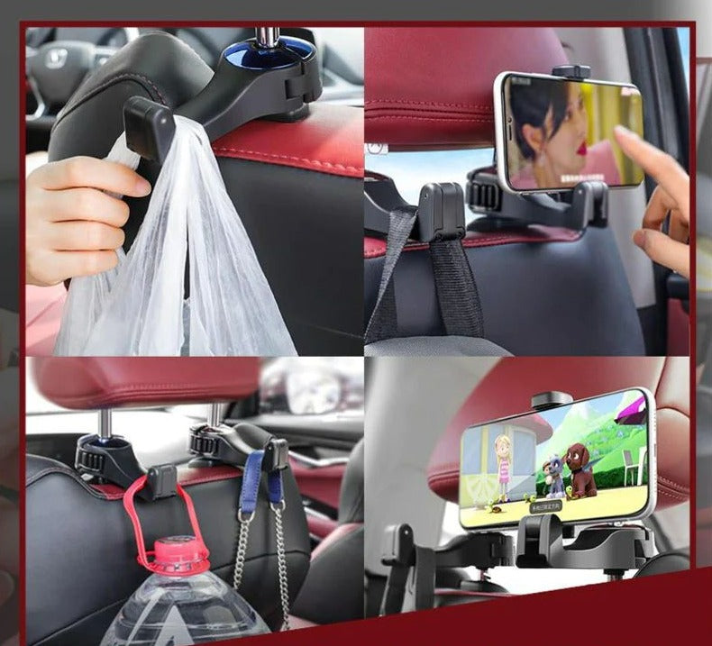 Hooky – 360° drehbarer Auto-Kopfstützen-Organizer für Lebensmittel und Taschen