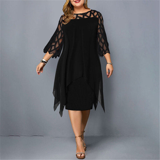 Lacelora – Spitzen-Midikleid für elegante Plus-Size-Frauen