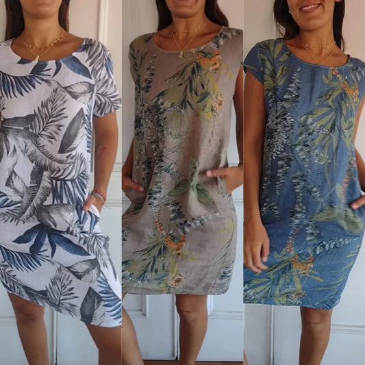 Victoria – Kleid mit Rundhalsausschnitt und botanischem Print