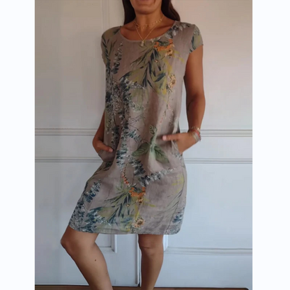 Victoria – Kleid mit Rundhalsausschnitt und botanischem Print