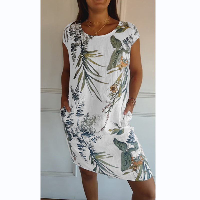Victoria – Kleid mit Rundhalsausschnitt und botanischem Print