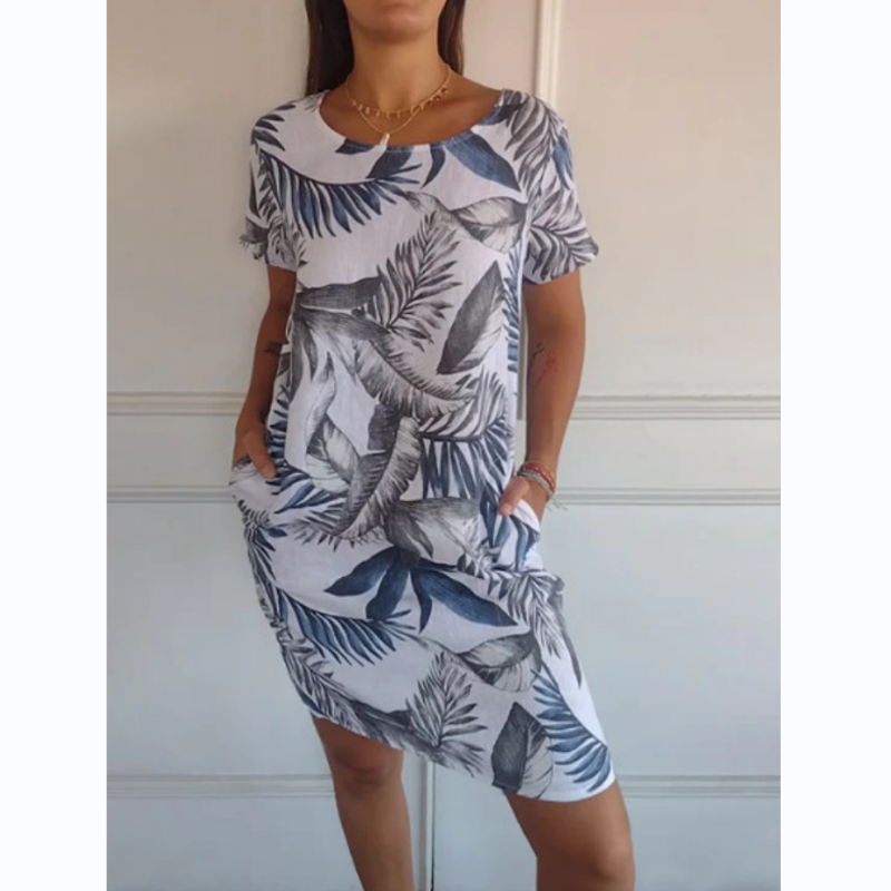 Victoria – Kleid mit Rundhalsausschnitt und botanischem Print