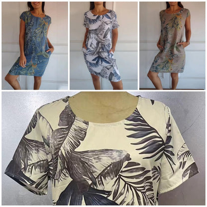 Victoria – Kleid mit Rundhalsausschnitt und botanischem Print