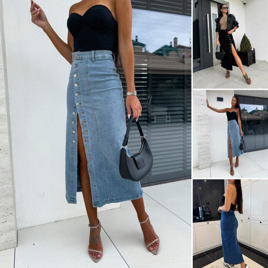Nikoletta – Figurbetonter Jeansrock mit trendiger Knopfleiste